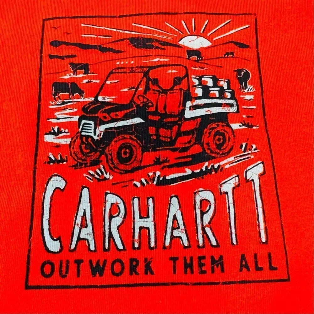 Carhartt Baby Kids Short Sleeve Orange Graphic Logo Onesie Bodysuit. 12 Months.